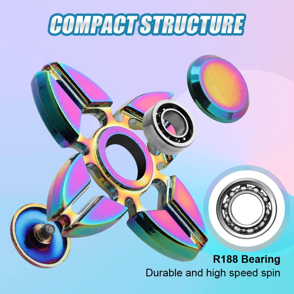 7 Pack Rainbow Fidget Spinners Pack Stress Relief Toys for Kids Adults, Finger Hand Spinner Metal Fidget Bulk Set Desk Toy for Anti-Anxiety Focus, Cool Small Gadget Novelty Gifts Party Favor image number 4