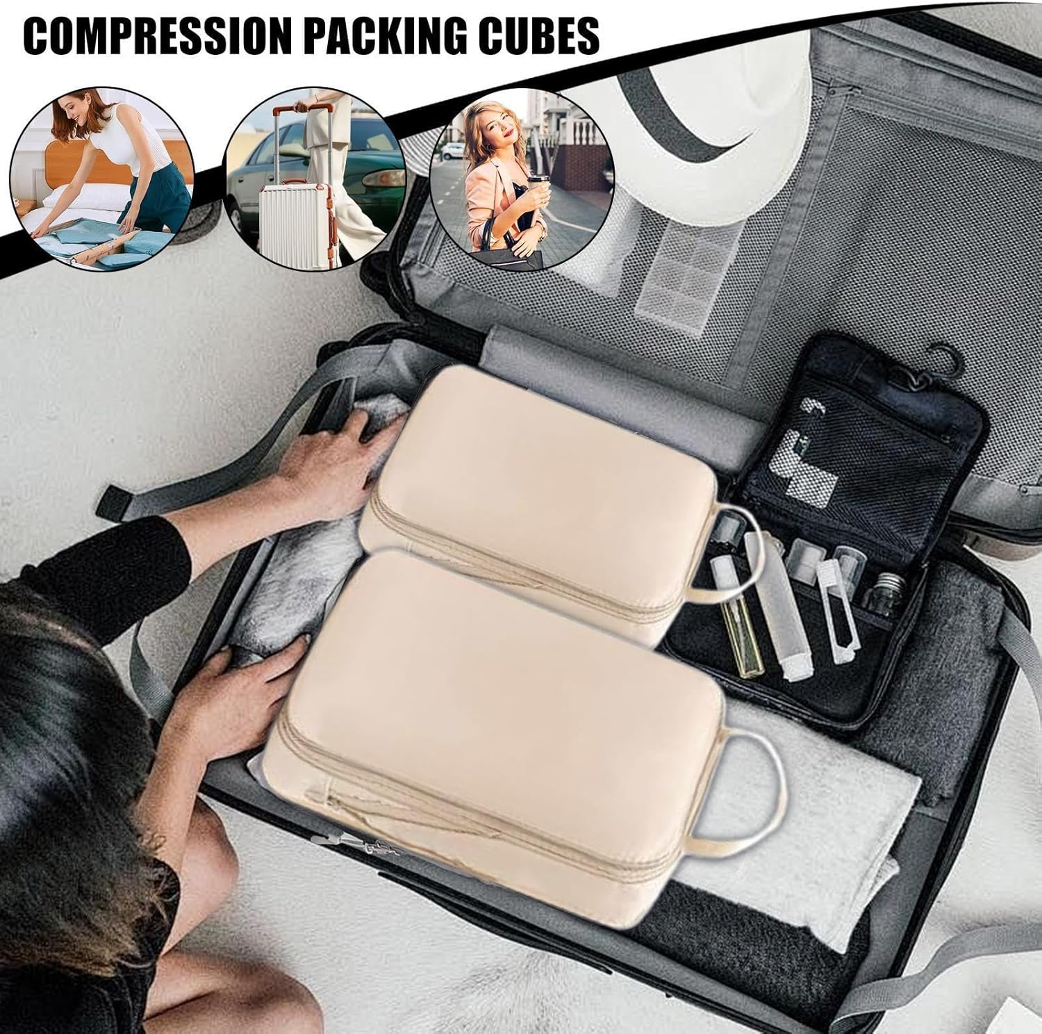 Compression Packing Cubes Travel - Double Zipper Travel Organizer Set for Carry On, Waterproof Carry on Clothing Storage Accessories for Road Trip Vacation Outdoor - Grey image number 6