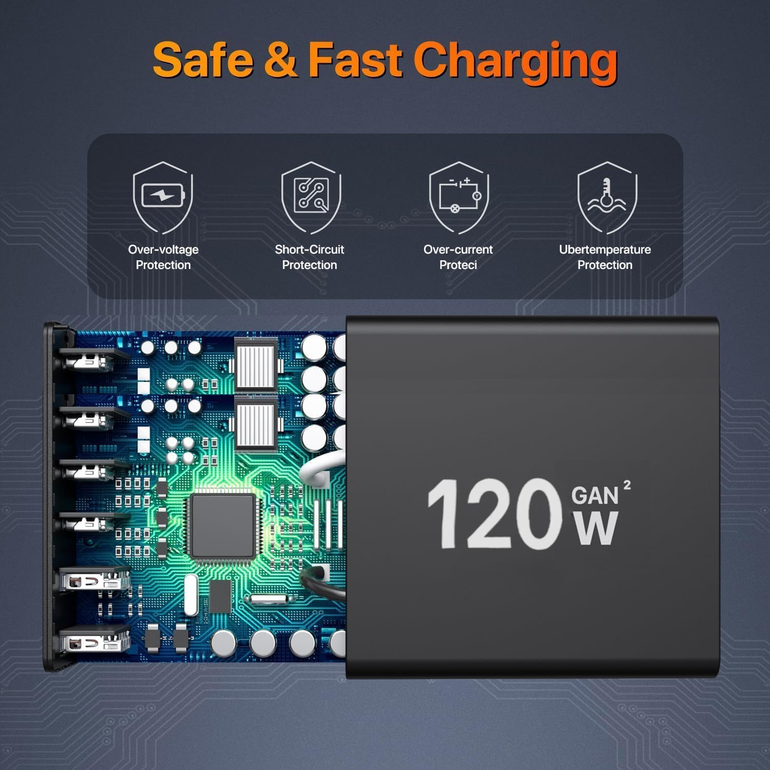 USB C Charging Station, 6 Port Charger【4 USBC + 2 USBA】 Total 120W Block Hub, Fast Charge PD20W Type C, Multiple Plug Power Adapter Compatible with Iphone 11/12/13/14/15/16/Galaxy S21/S22/S23/Tablet