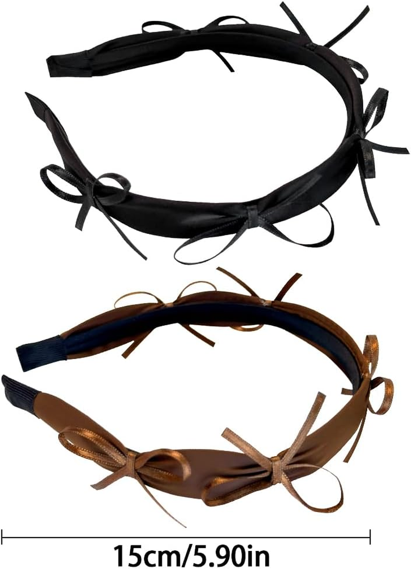 Cute Bow Headband Women'S French Bows Headband Black Brown Ribbon Bow Headband Hair Band Women'S Plastic Satin Bow Knot Hair Band Kawaii Bows Hair Accessories Women image number 1