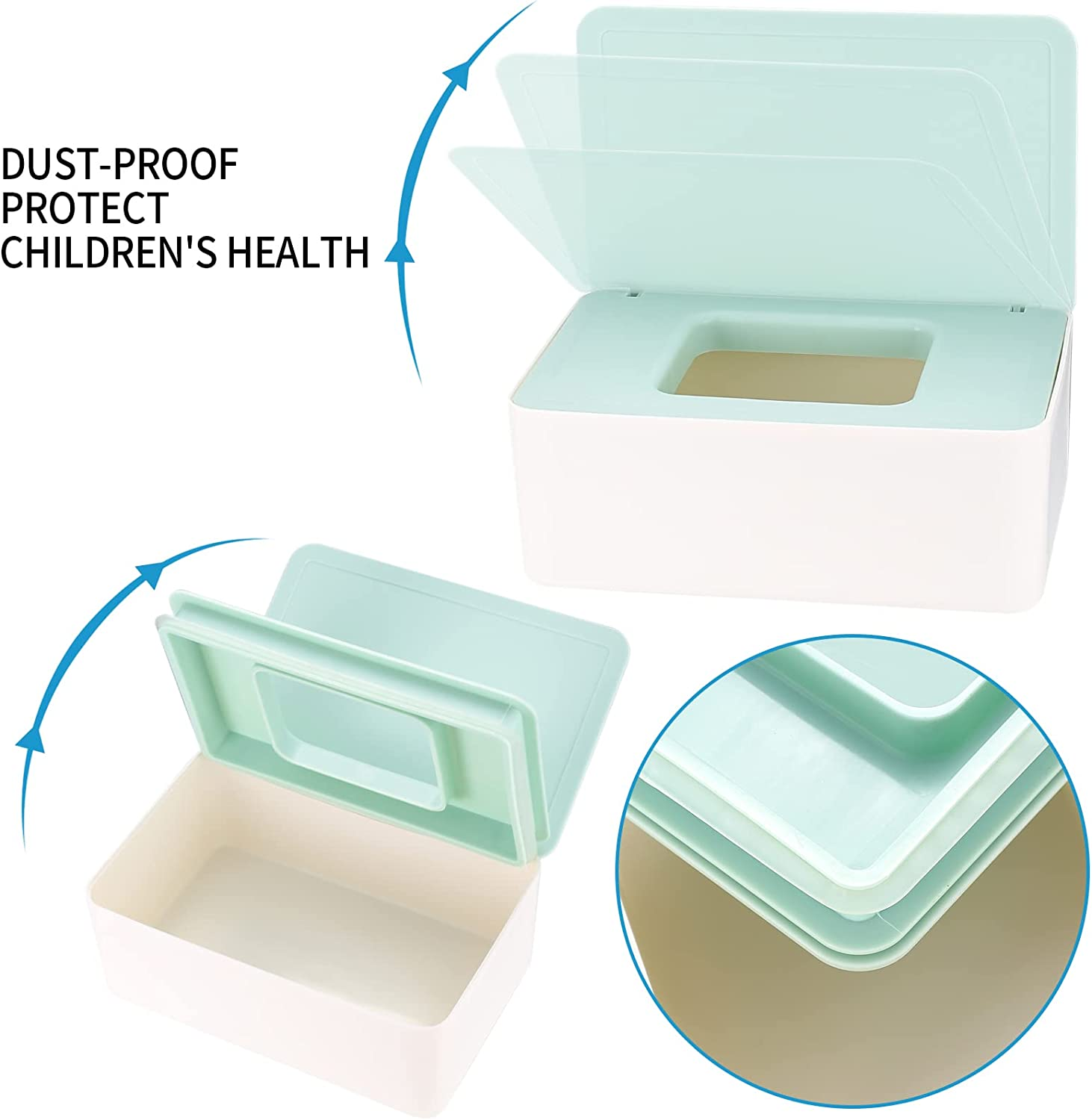 Wet Wipes Storage Box, Wet Wipes Box, Wipes Dispenser Holder Case Boxes, Toilet Tissue Paper Napkin Container Box with Lid for Home Office Desk - Green - Green-2 image number 7