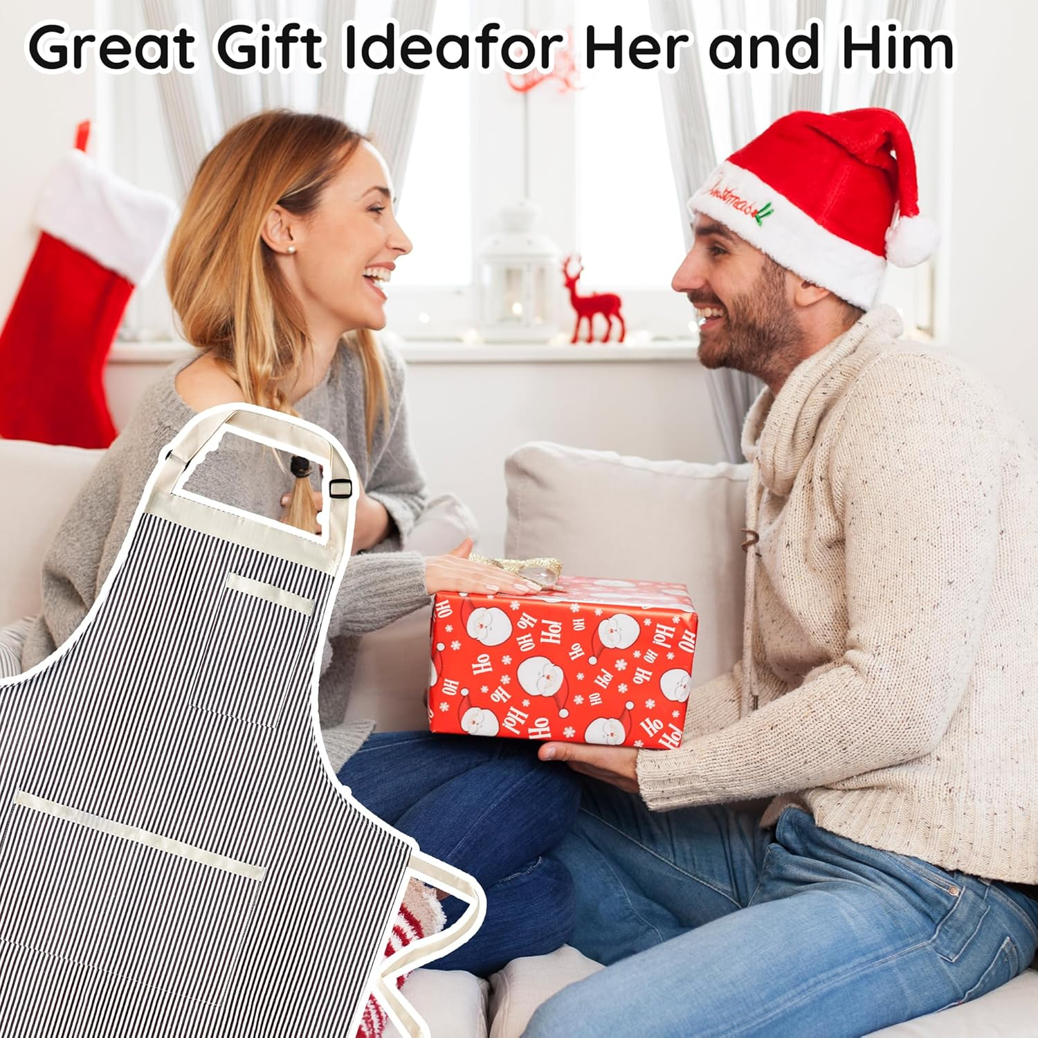 2 Pack Stripe Kitchen Apron, Adjustable Bib Soft Apron with 3 Pockets, Chef Aprons for Men Women, Cooking Aprons for BBQ Painting Gardening Baking Restaurant image number 1