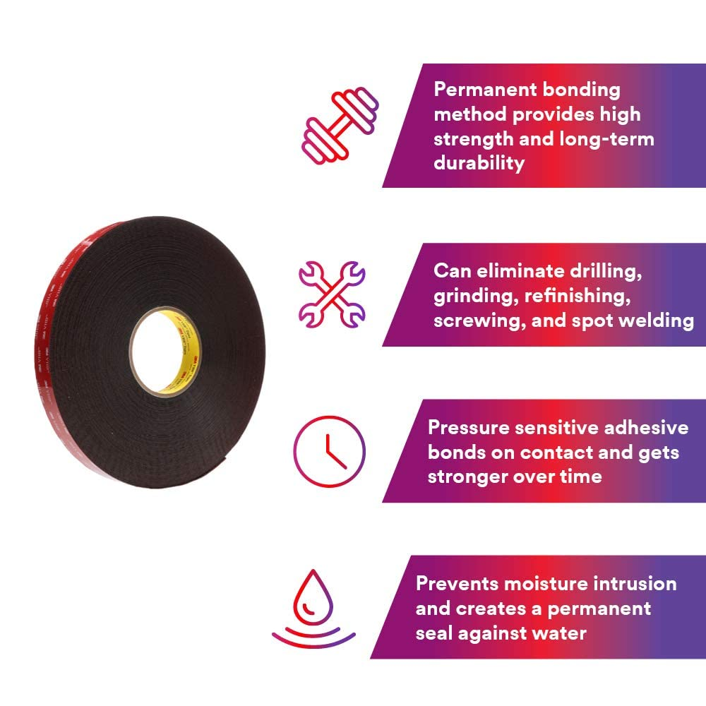 2 Pack 3M Double Sided Tape, Heavy Duty Mounting Tape, Adhesive Foam Tape Made with 3M for Home Office Car Automotive LED Light Decor Hanging（1Cm*300Cm, Thickness:0.8Mm）