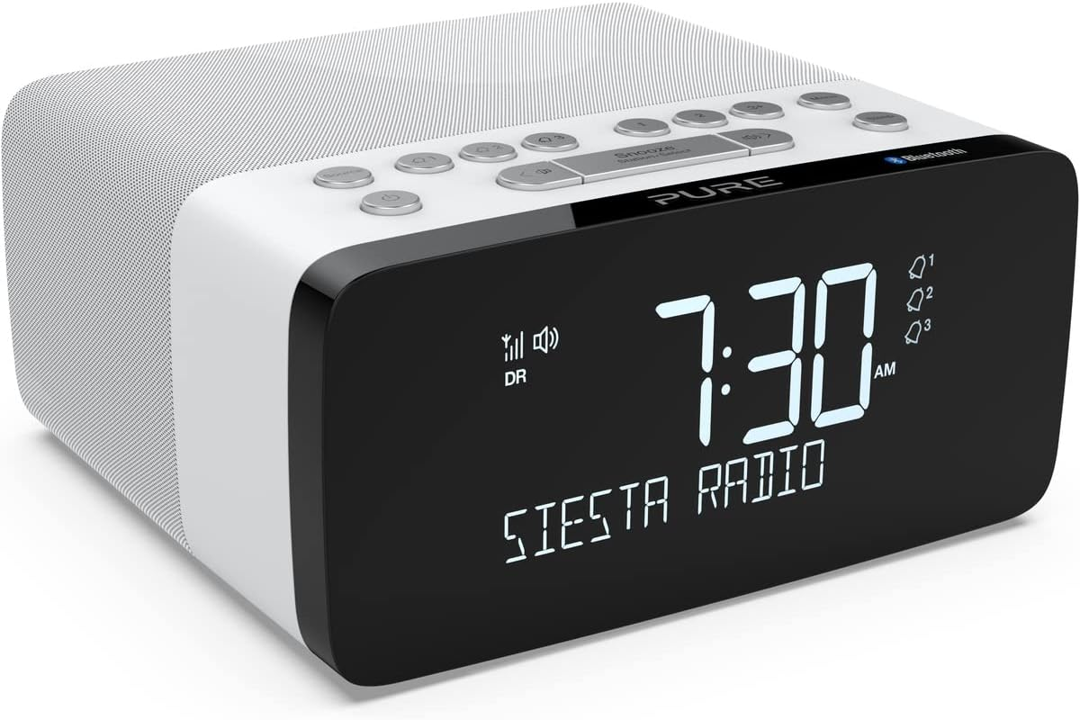 Pure Siesta Charge Radio Alarm Clock with Wireless Charging Pad (Digital Radio with DAB/DAB+, FM/FM Radio, Bluetooth, USB, AUX, Wireless Mobile Phone Charging Station, 40 Station Memory) Polar White image number 4