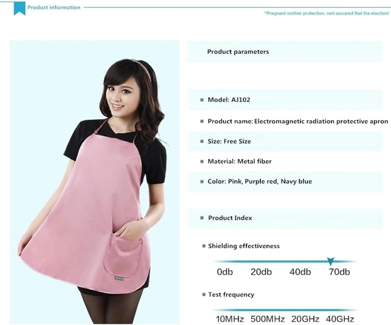 Anti-Radiation Metal Fiber Maternity Dress Large Pocket Apron Office Worker Wear EMF Shield during Pregnancy - Purple image number 2