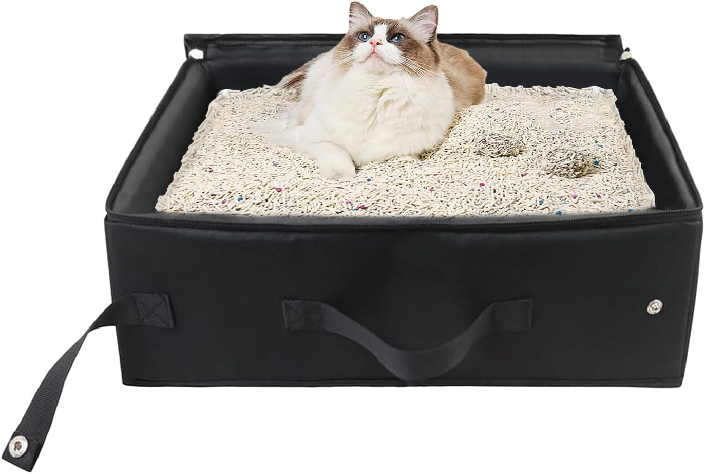 Foldable Cat Litter Tray, Foldable Travel Cat Litter Tray with Lid, Waterproof Cat Litter Tray Made of Oxford Fabric for Large Cats, Foldable Portable Cat Litter Tray for Car, Outdoor Travel with Pets image number 1