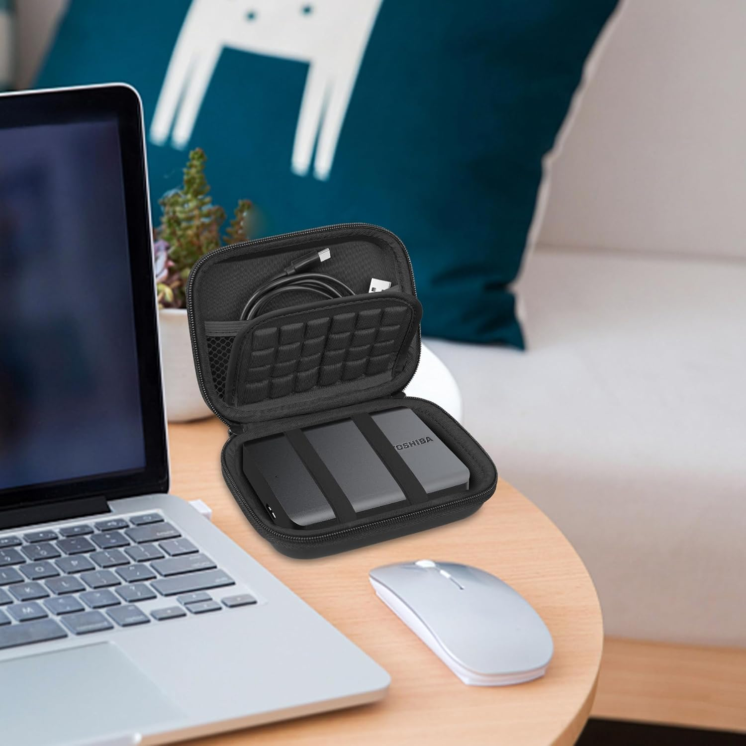 Lacdo Hard Drive Carrying Case for Toshiba Canvio Basics/Canvio Flex/Canvio Advance/Canvio Gaming Portable External Hard Drive 1TB 2TB 3TB 4TB 2.5 Inch HDD Shockproof Travel Bag, Black+Black image number 2