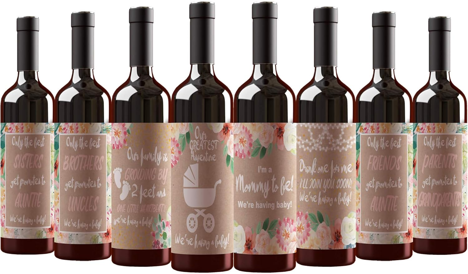 8 Pregnancy Announcement Wine Bottle Labels. for Parents to Grandparents, Brothers Sisters Friends Promoted to Aunts Uncles. Announcing New Baby Reveal. Baby Surprise Gifts Decorations image number 2