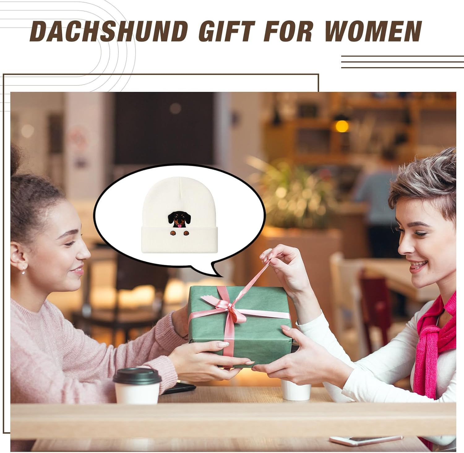 Chicingyou Christmas Dachshund Beanie Hat Gift Men Women Weiner Dog Lover Winter Knit Hat Embroidered Xmas Stocking Stuffer image number 5