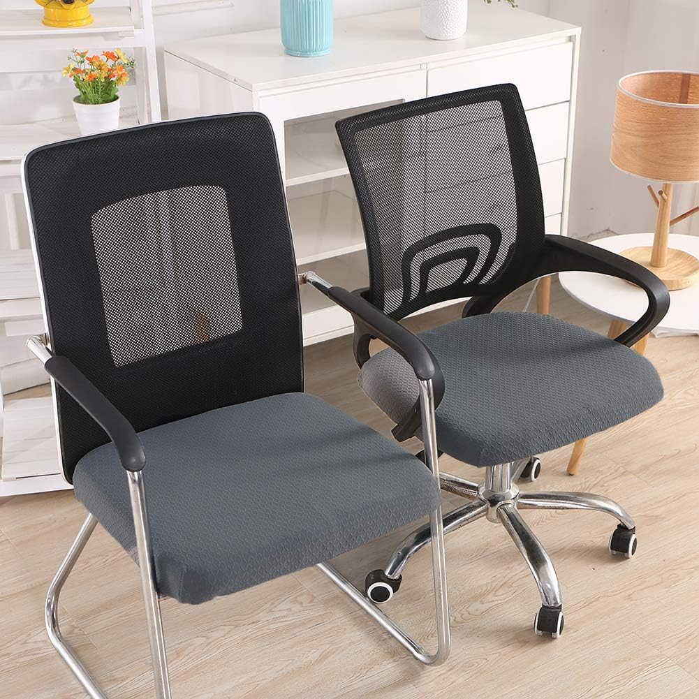 Smiry Stretch Jacquard Office Computer Chair Seat Covers, Removable Washable Anti-Dust Desk Chair Seat Cushion Protectors - Grey image number 7