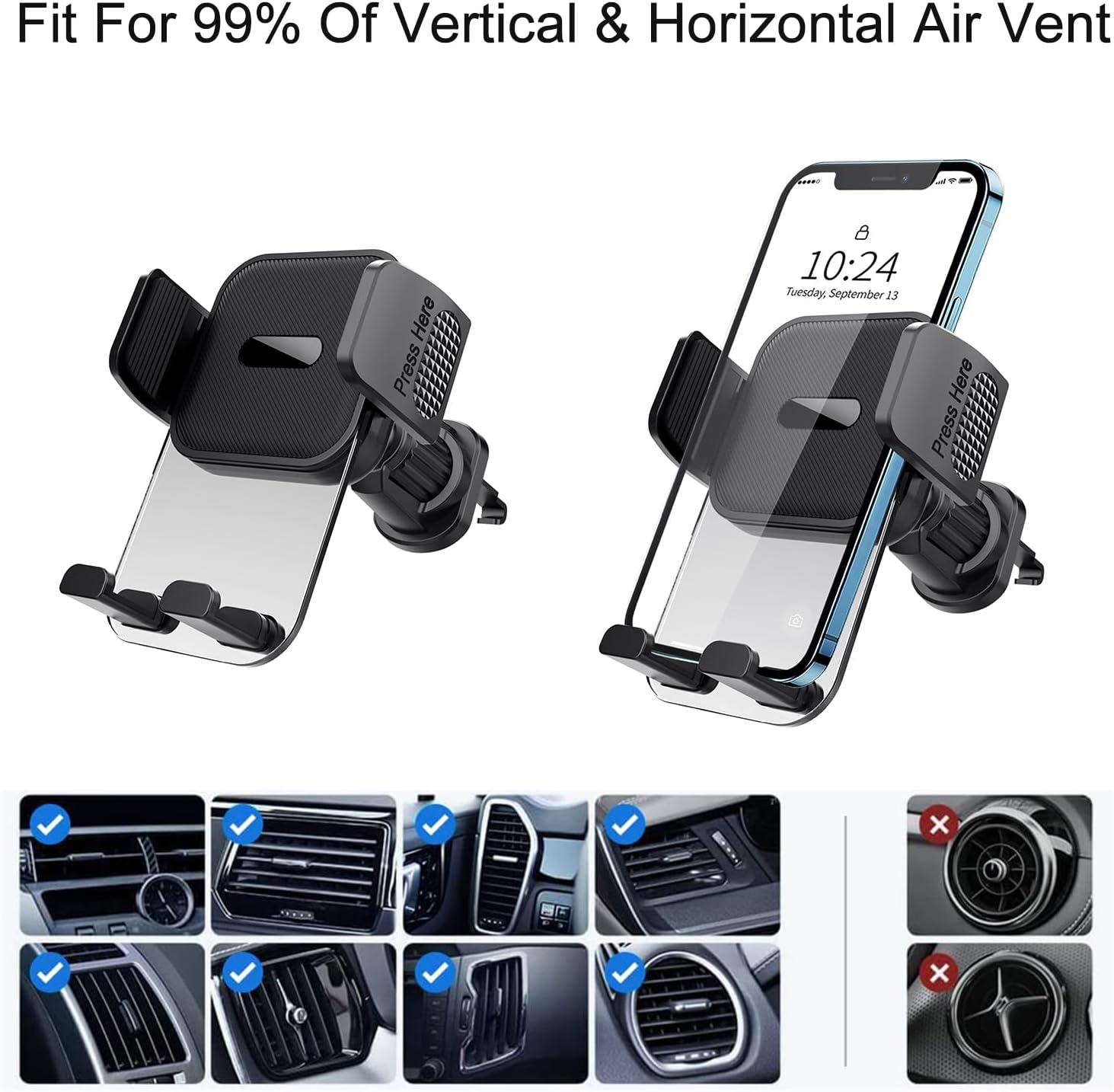 Beleeb Phone Holder Car, 360&deg; Rotation Car Phone Mount Cradle, Ultra Stable Hook Clip Vent Slip - One Button Release Function for Iphone, Galaxy All 4.7''-7.2'' Mobile Phones image number 2