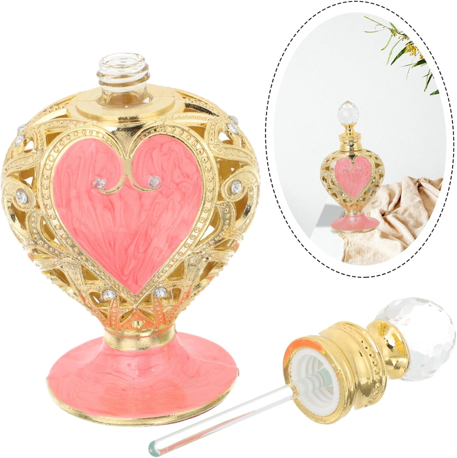 Alipis Empty Perfume Bottle Arabian Style Heart-Shaped Glass Aromatherapy Bottle with Romantic Essence for Home D&eacute;cor and Fragrance Storage image number 1