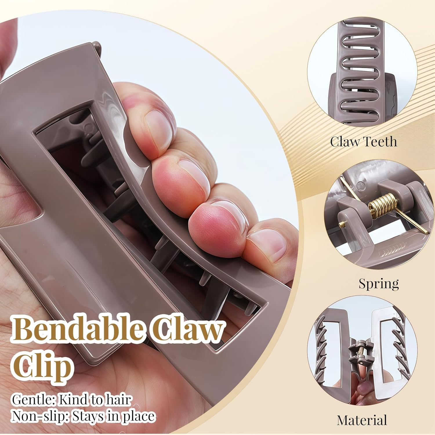 Auroriel 4 Pack Silicone Flexible Hair Claw Clips Non-Slip Large Bendable Claw Clips Soft Hair Clamps for Thin and Thick Hair Black image number 4