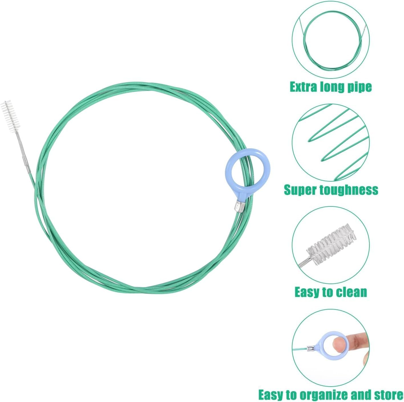 2Pcs 3M Long Drain Unblocker Wire Refrigerator Cleaning Brush,Car Sunroof Air Conditioner Tube Slim Drain Hole Cleaning Tool image number 3