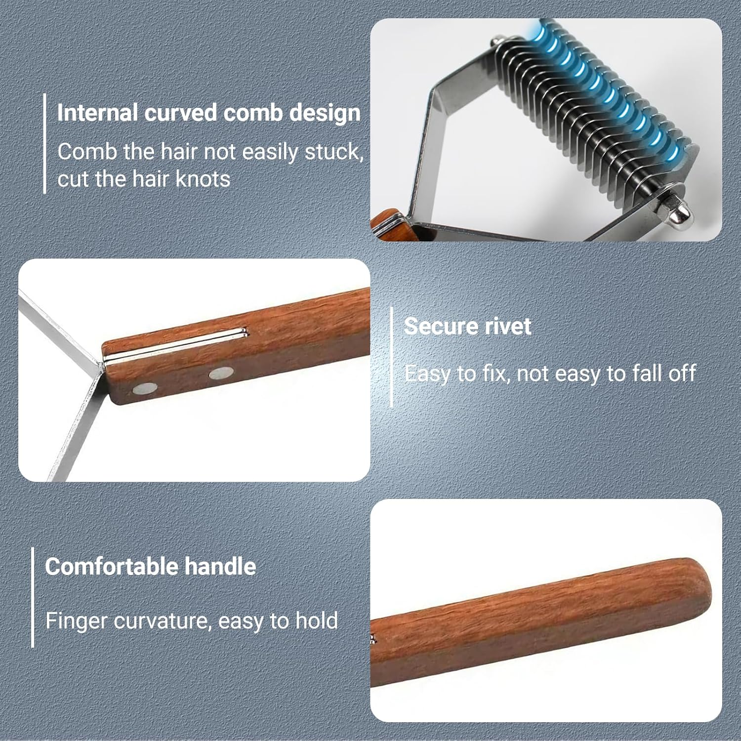 20-Blade Dog Grooming Rake - Professional Undercoat Remover for Medium/Large Dogs & Cats, Stainless Steel Dematting Tool with Solid Wood Handle, Shedding Brush for Mats, Tangles & Flying Fur