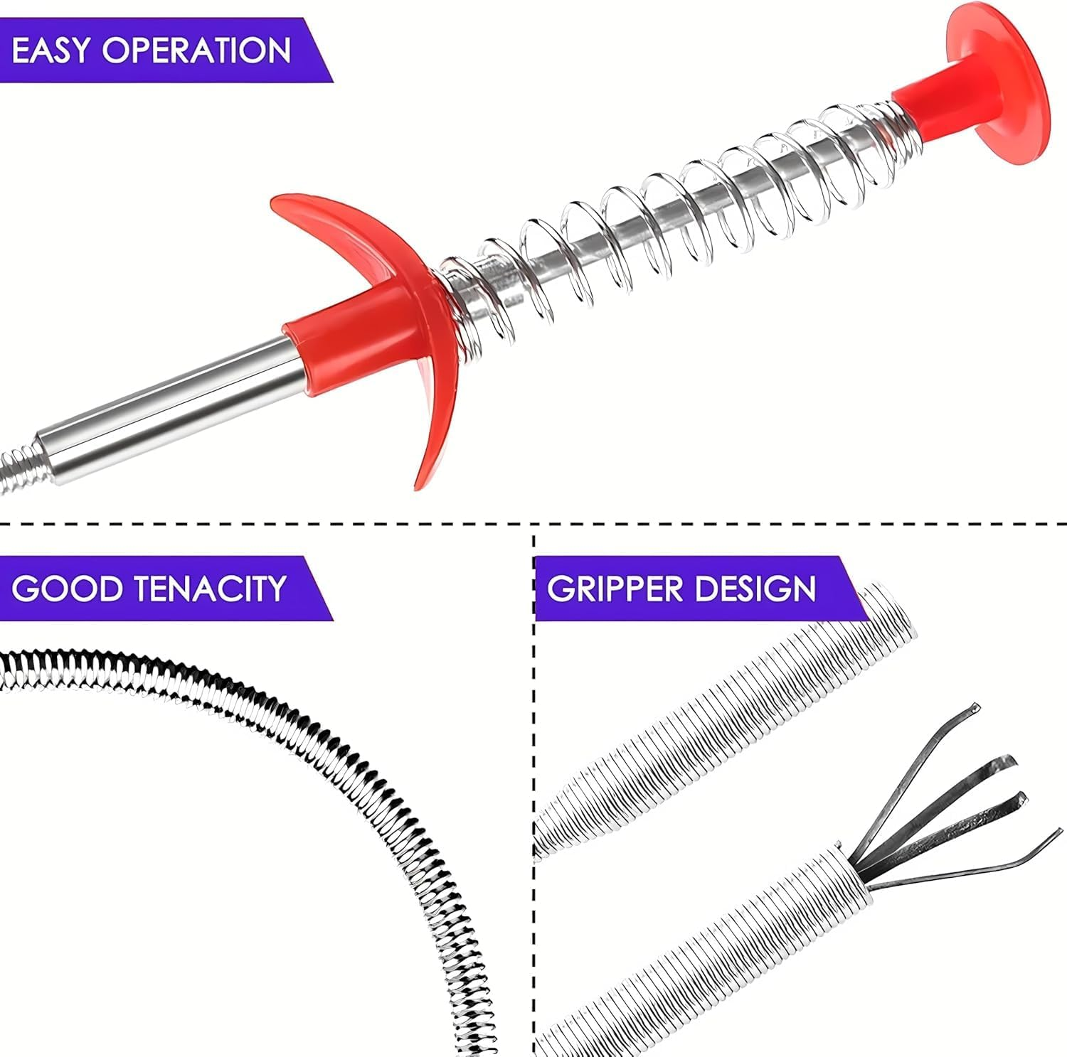 Flexible Grabber Claw Tool for Drains, 63 Inch/160 CM Reacher & Pickup Tool with 4-Prong Claw for Unclogging Sinks and Showers - Fengea image number 1