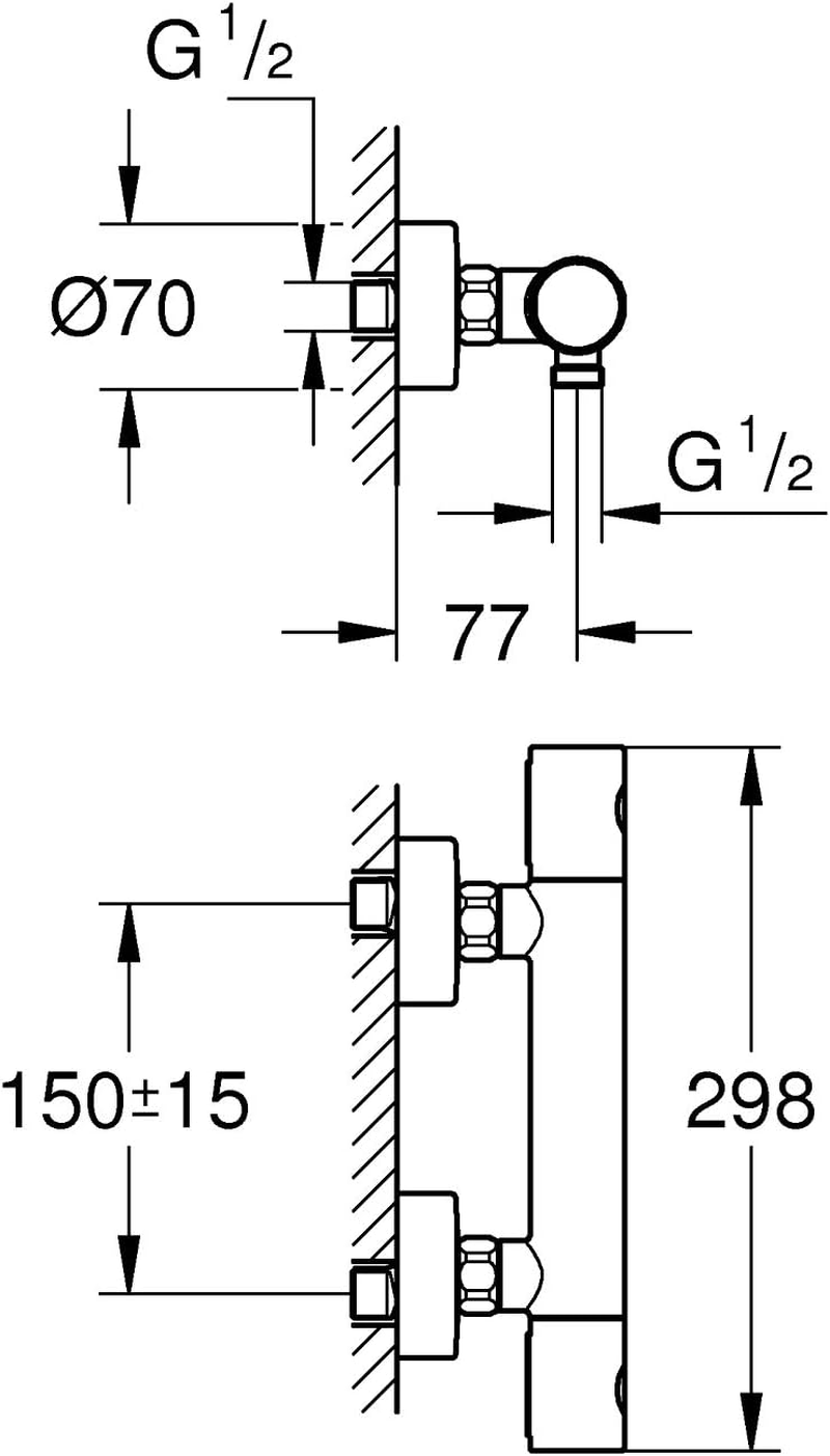 GROHE Grohtherm 800 34765000 Water-Saving Shower Mixer Tap (Thermostat for Always Constant Temperature, Scalding Protection at 38 &deg;C, Shower Mixer Tap with Water-Saving Button and Metal Handles image number 2