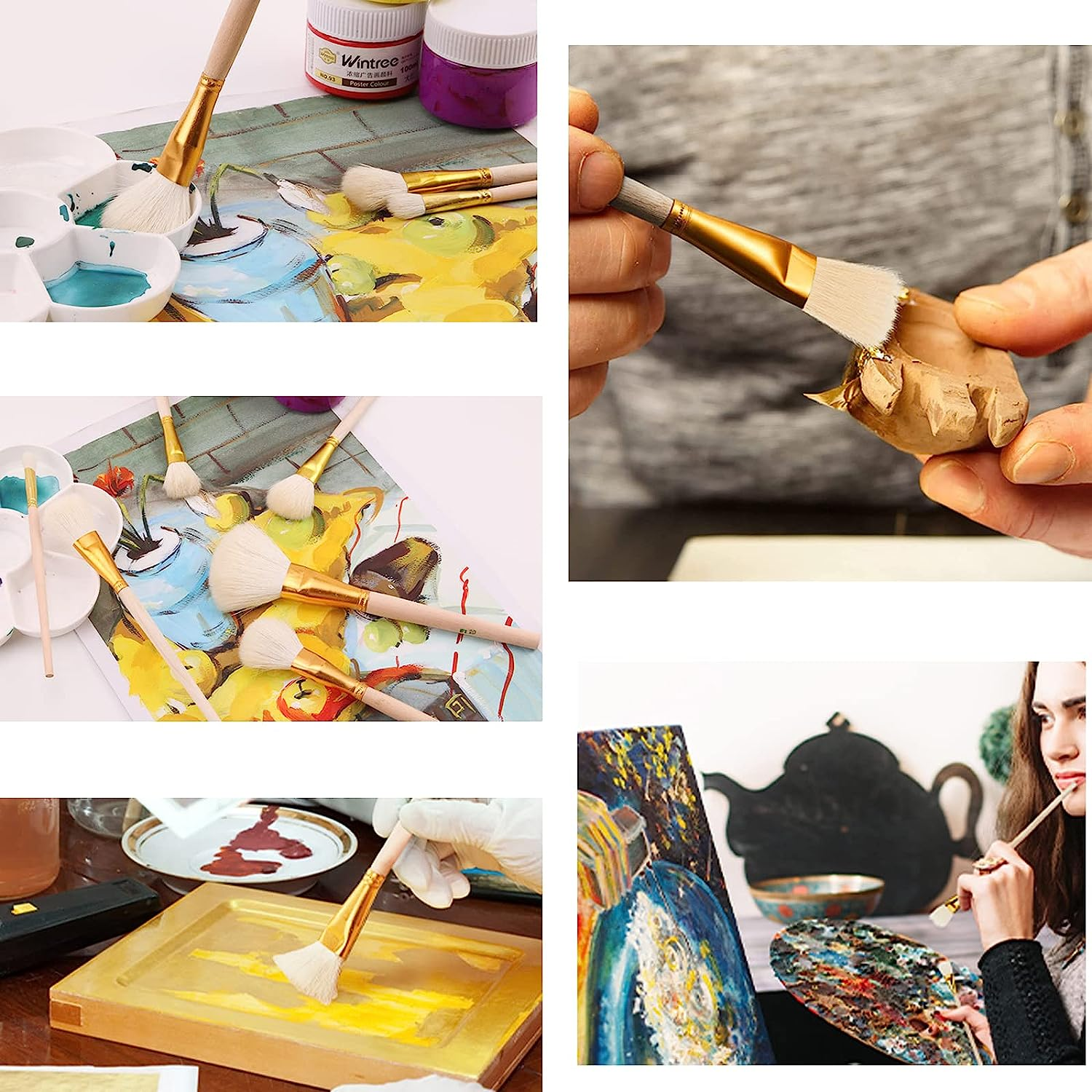 10Pcs Gilding Brush Pen Set, Gold Leaf Sweeper Paint Brush, Goat Hair Pen for Foil, Leaf Sheets, Flakes, Art Crafts Supplies image number 1