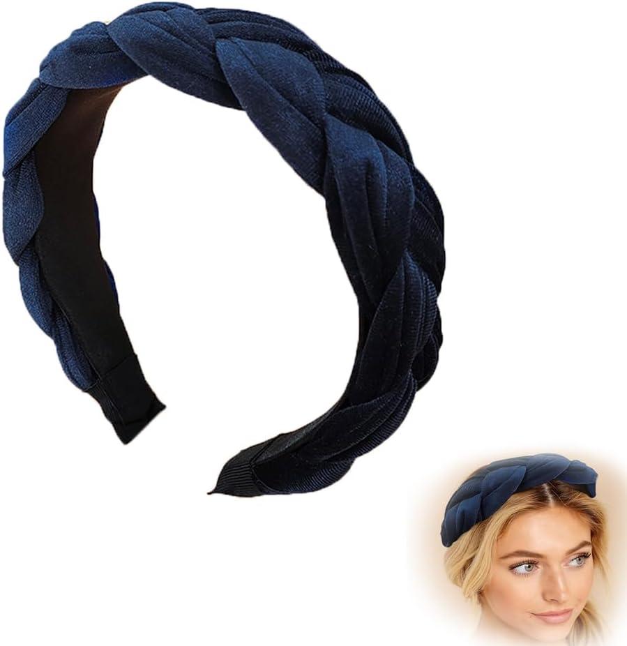 Navy Blue Velvet Headband Braided Headband, Velvet Braided Headbands, Velvet Headbands, Traditional Hair Accessories, for Women and Girls, Ideal for Refined Daily Looks image number 1