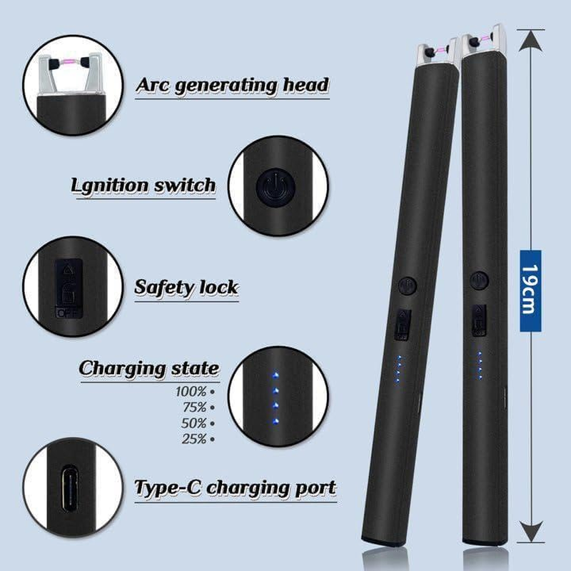 Ronluuu 2 PCS Candle Lighter, Windproof Flameless Electric Lighter with LED Power Display ＆ Safety Switch, Upgraded Plasma USB Rechargeable Lighter for Birthday Camping BBQ (Black) image number 3