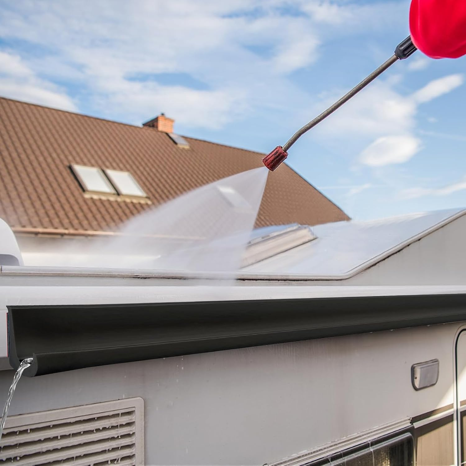 RV Rain Gutter, PVC Rain Gutter Self Adhesive, J Shape RV Rain Gutter for Motorhome Rain Gutter, Plastic Rain Gutters, Roof Rain Diversion Strip for Truck, RV, Boat, Van, Door, Car (Black, 10M) image number 5