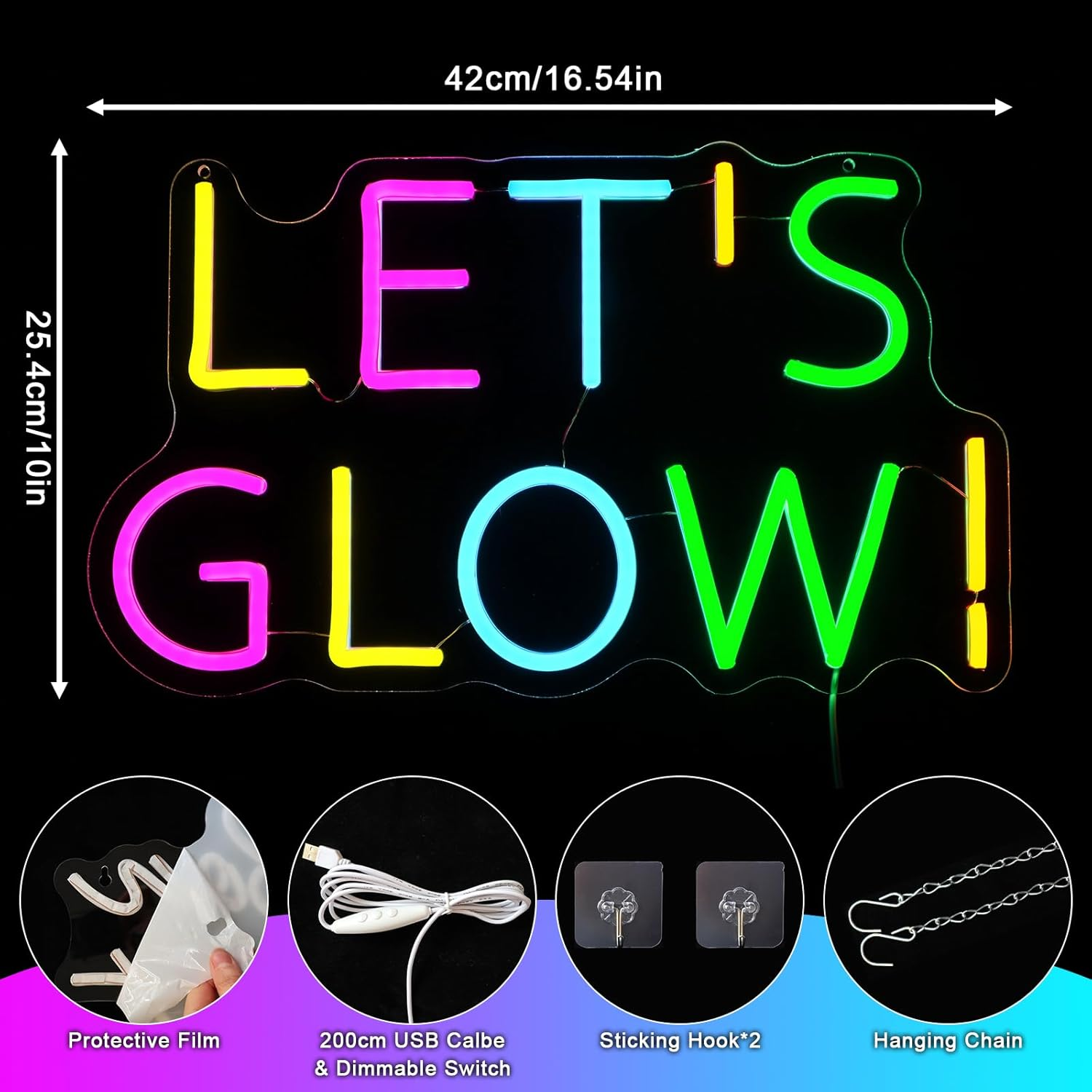 OYCGZV Let'S Glow Neon Sign, Let'S Light up LED Neon Sign Wall image number 6
