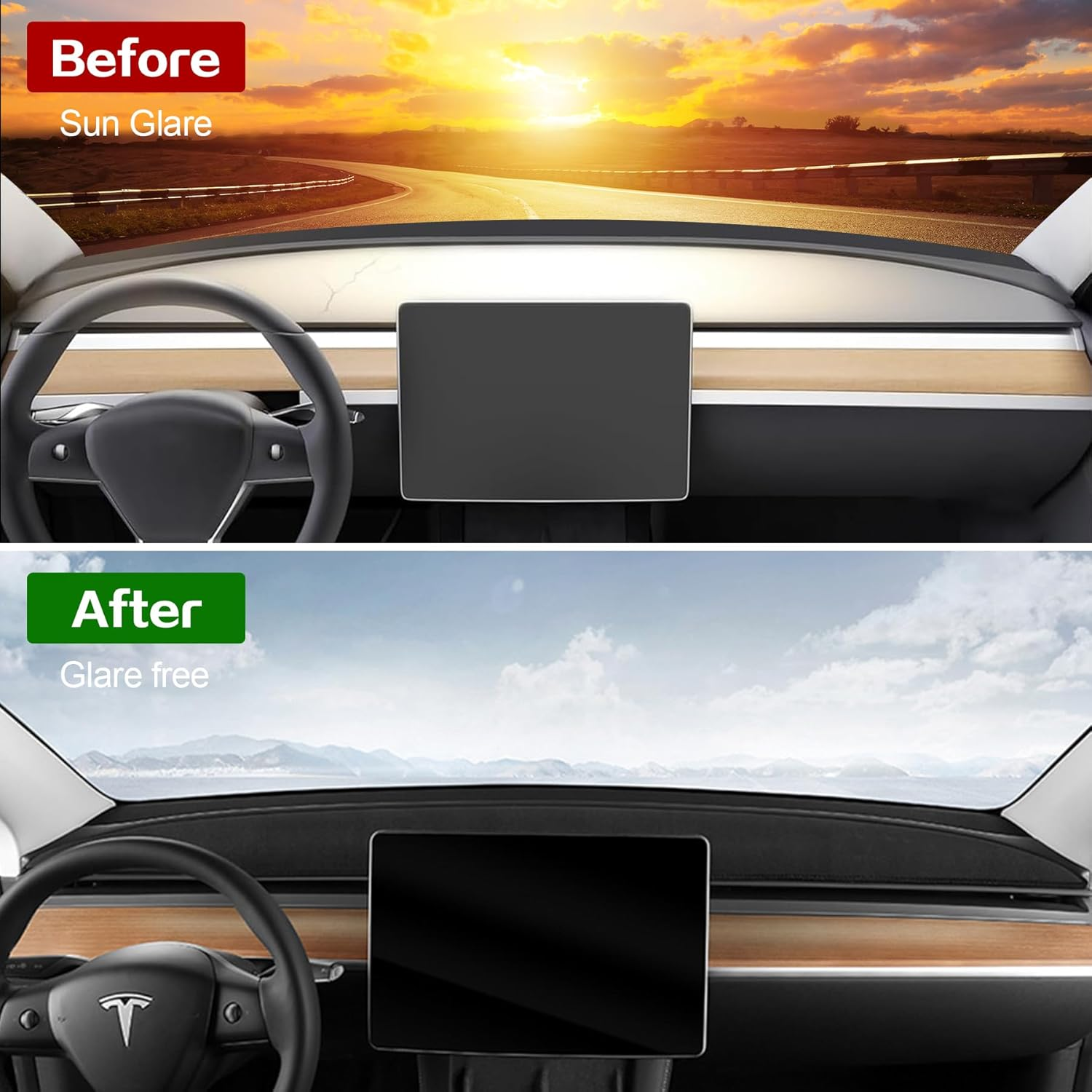 Dashboard Cover for Tesla Model Y 2025-2017, Non-Slip Dash Board Mat for Tesla Model 3 2017-2023 Anti-Glare Flannel Dashboard Pad Sun Shade Protection Interior Accessories image number 5