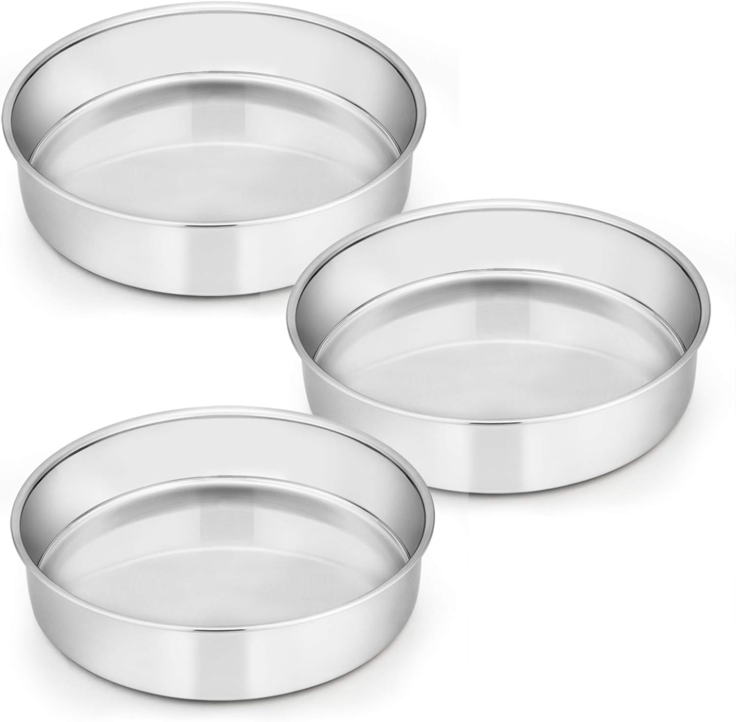 8 Inch Cake Pan Set of 3, E-Far Stainless Steel round Layer Cake Baking Pans, Non-Toxic & Healthy, Mirror Finish & Dishwasher Safe image number 2