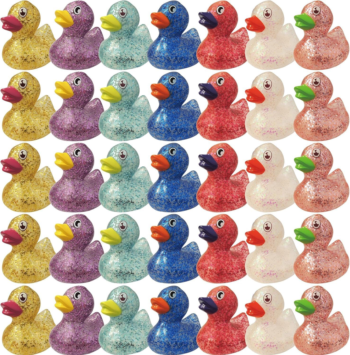 [8Pcs Pack, Random Color] Small Glitter Duck | Bath Toys | Kids Party Gift | Souvenir | Decoration | Party Favor | Pool Party | Rubber Duck 5.7Cm image number 2