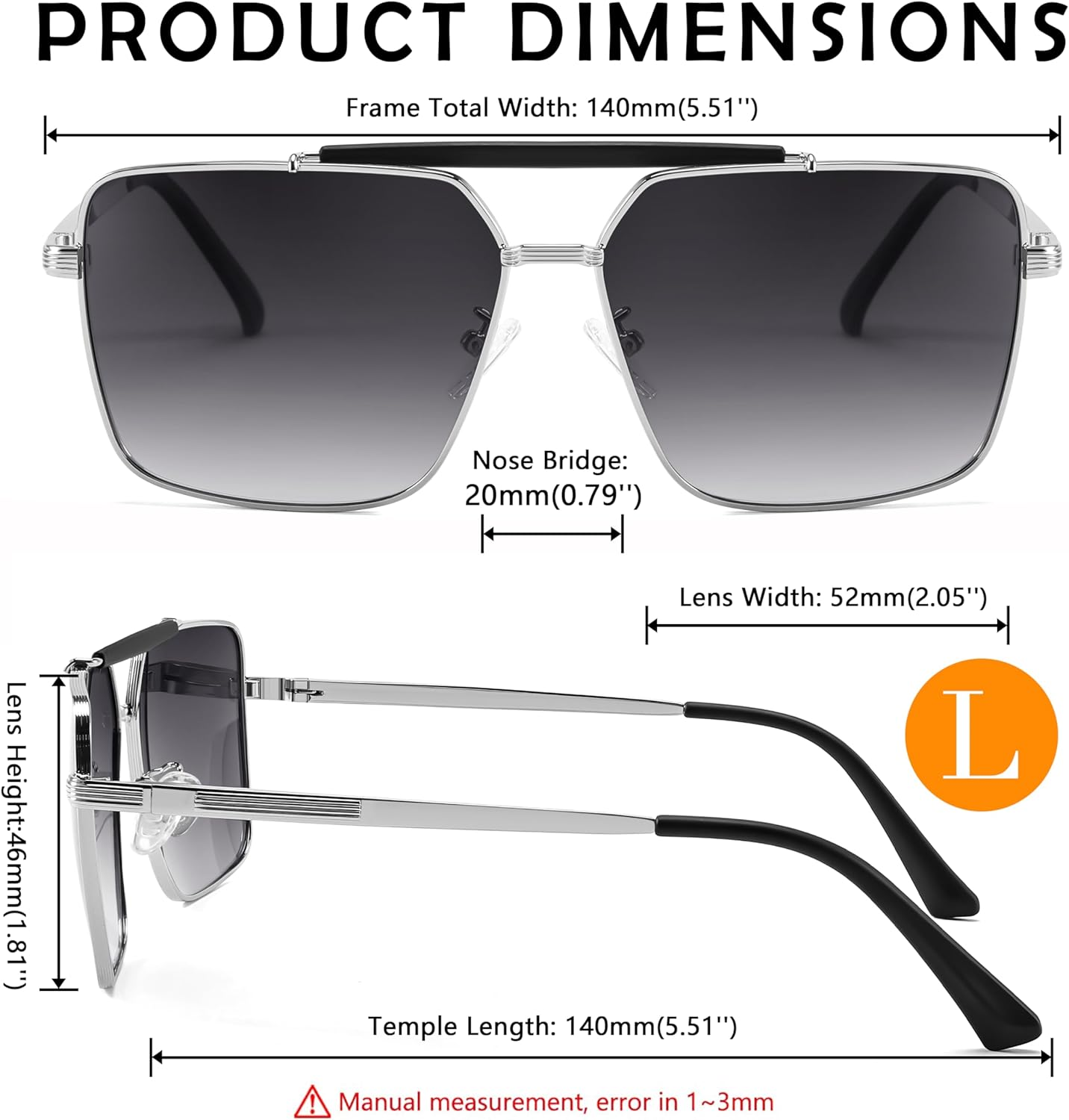 FEISEDY Classic Square Polarized Aivator Sunglasses Mens Womens UV400 Protection Big Double Bridge Sun Glasses image number 6