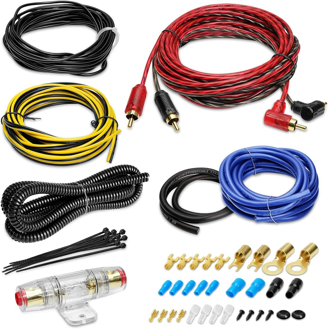 4 Gauge AMP Wiring Kit, 4 AWG Amplifier Car Audio Install Kit, Car Subwoofer Cable, Connection for Subwoofer & Speaker, with Power Cable, Ground Cable, RCA Cable, Remote Cable, Fuse Holder, Terminals image number 3