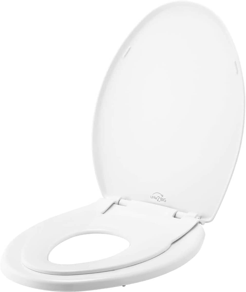 Little2Big 1881SLOW 000 Toilet Seat with Built-In Potty Training Seat, Slow-Close, and Will Never Loosen, Elongated, White image number 2