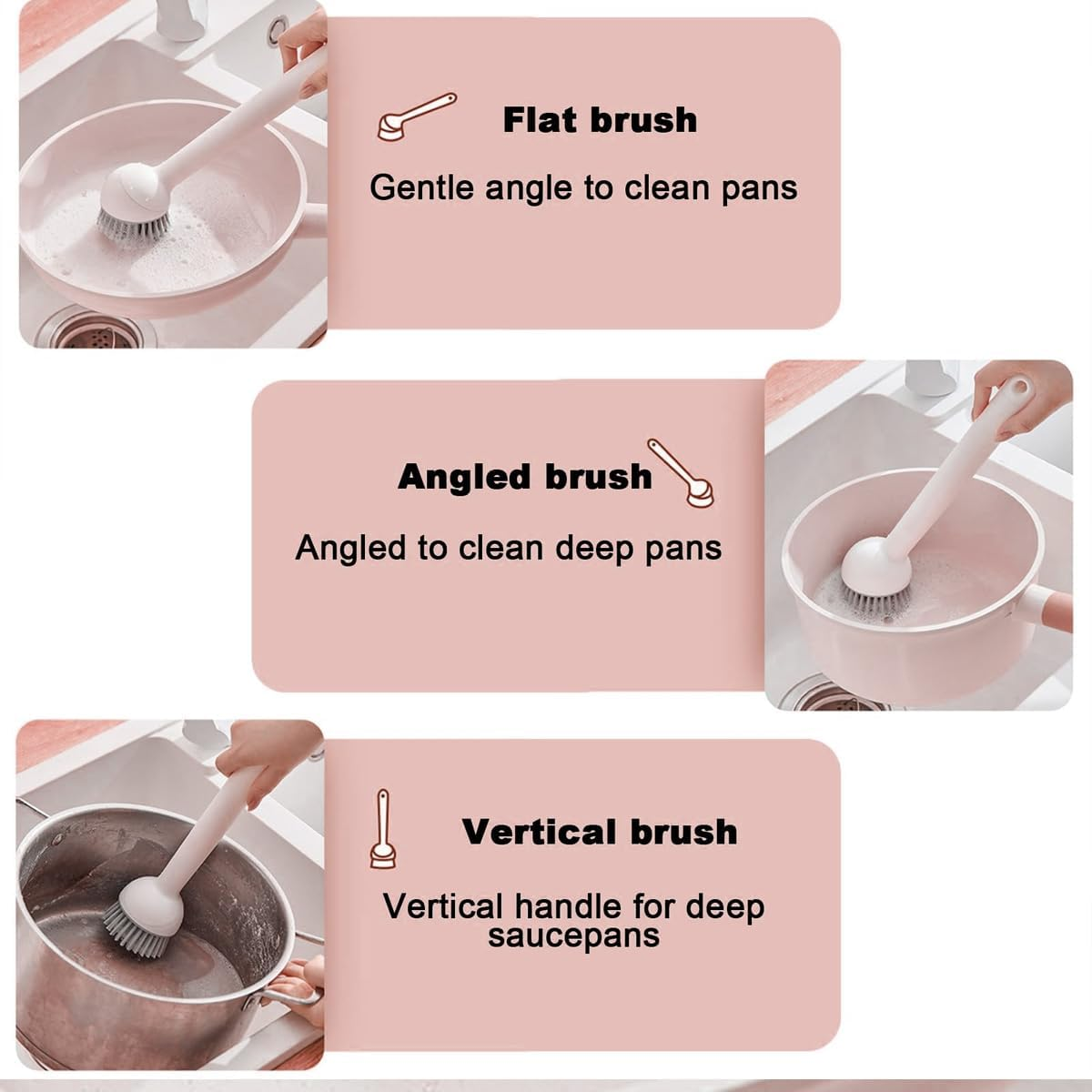 Enwye Rotatable Long-Handled Pot Brush Dishware Brush Suitable for Bowls, Plates, Pots, Sinks, Ovens, and Other Kitchen Utensils image number 3