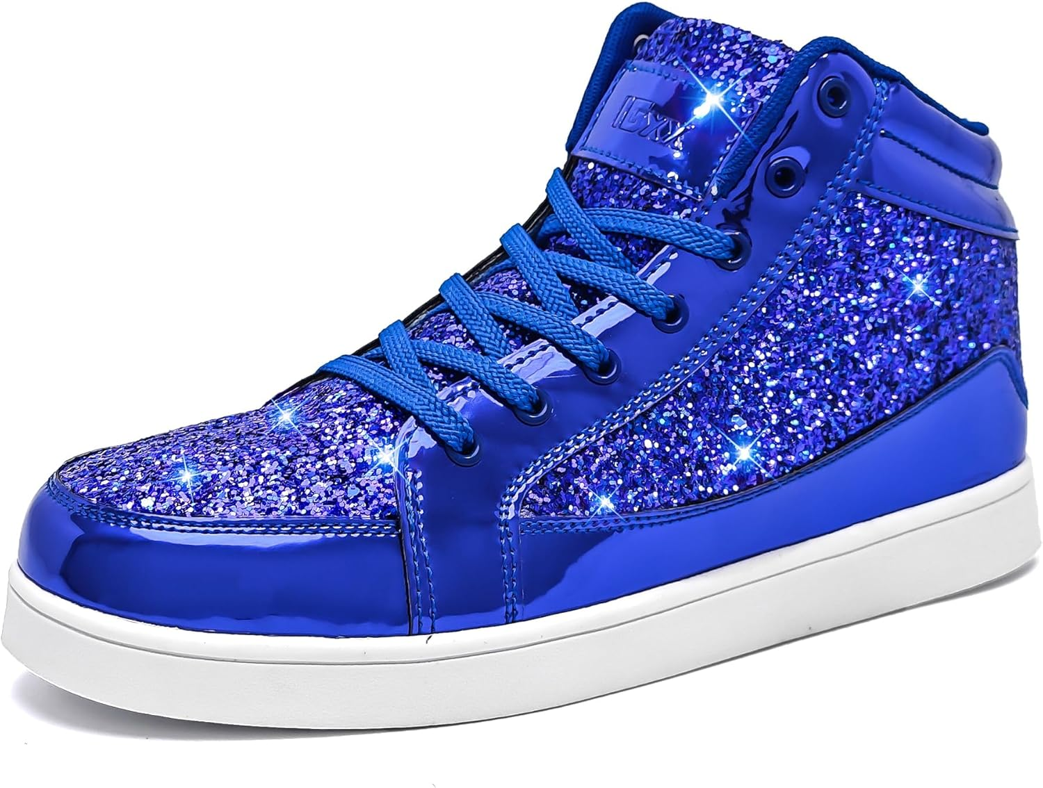 Igxx Glitter Shoes for Men High Top Flashing Party Casual Lace-Up Sneakers Men