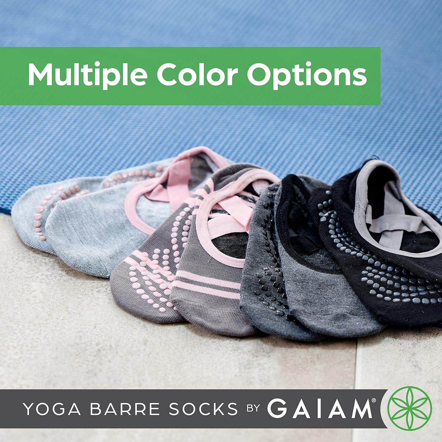 Gaiam Yoga Barre Socks - Non Slip Sticky Toe Grip Accessories for Women & Men - Black/Grey/Pink image number 2