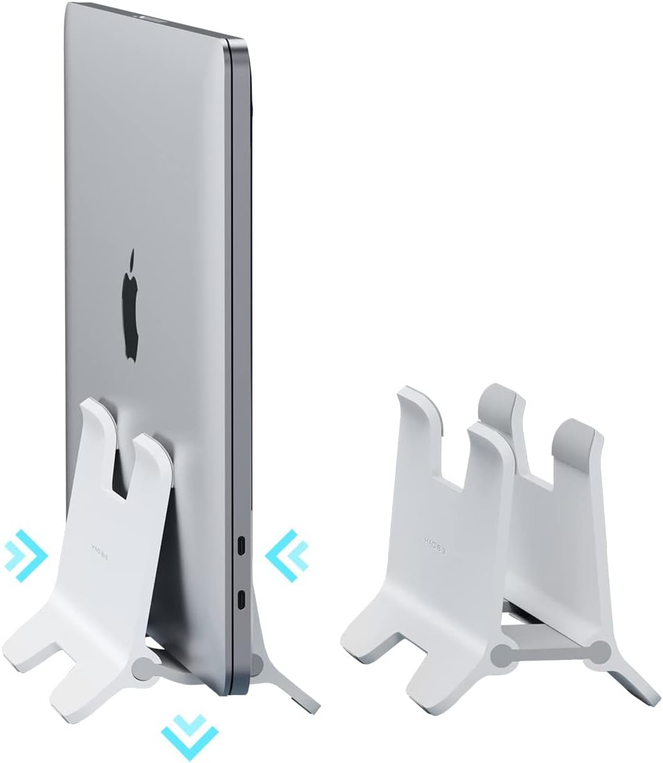 Hagibis Vertical Laptop Stand Desktop for Desk Gravity Locking Holder Dock save Space Improves Airflow for Macbook Pro, Mac Mini, Surface, HP, Dell, Chrome Book (White ABS)