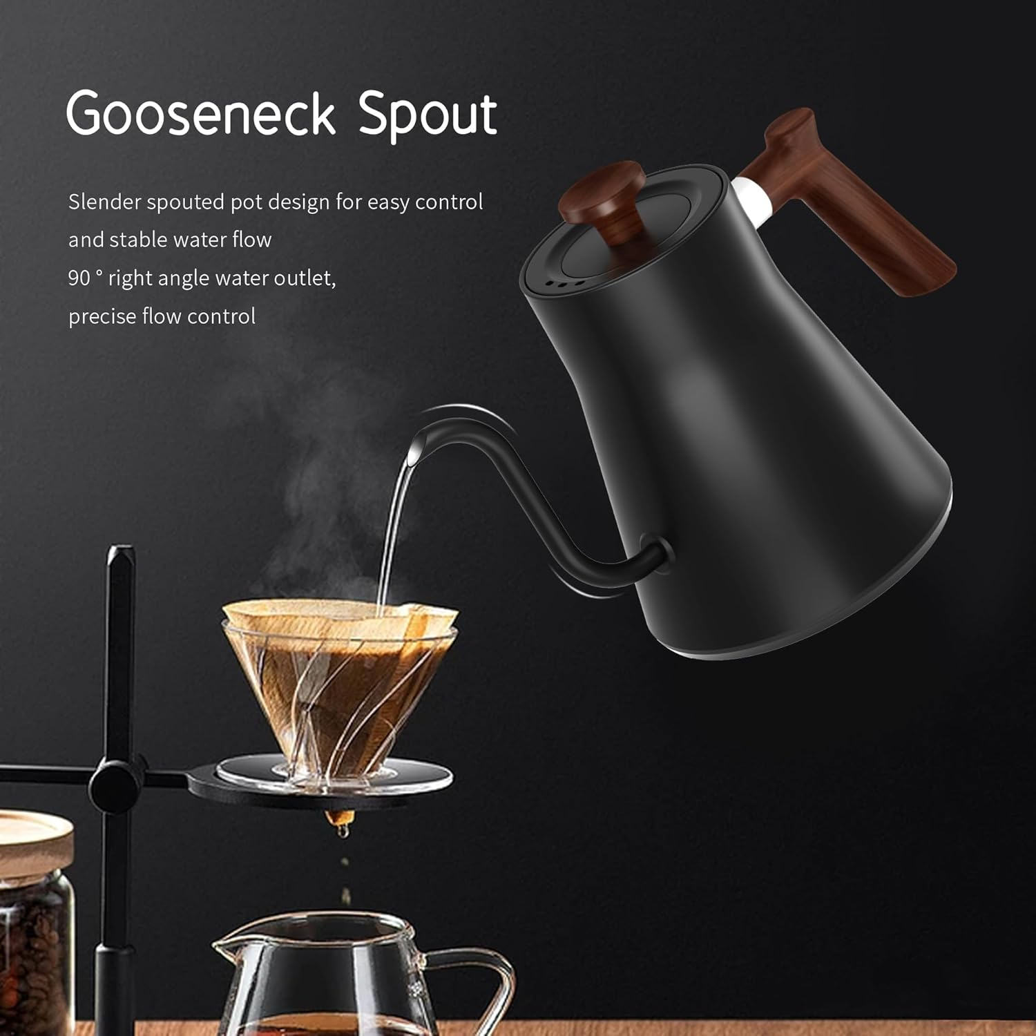 Electric Gooseneck Kettle 0.9L with LCD Display, 304 Stainless Steel Pour-Over Coffee & Tea Hot Water Boiler, Automatic Temperature Control, 1200W Quick Heating Tea Pot image number 4