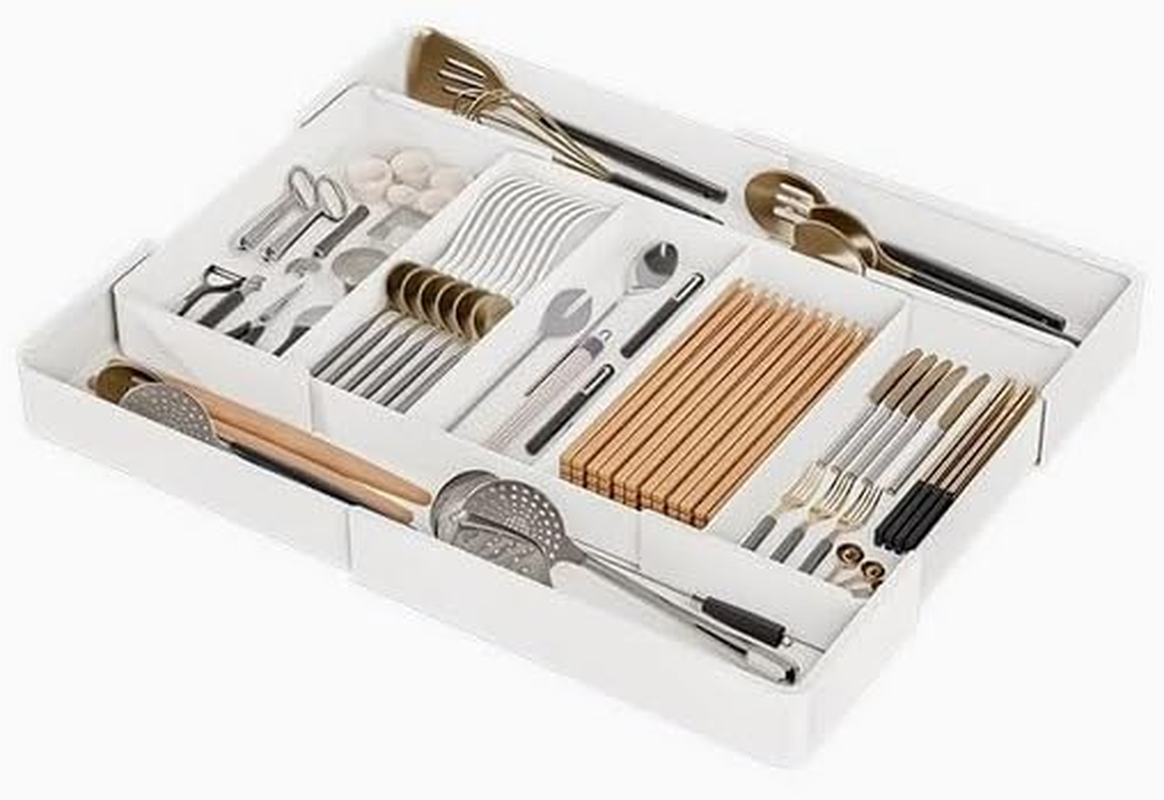 Cutlery Drawer Organiser, Expandable(10.6"-20") Utensil Drawer Organiser, Kitchen Drawer Organizer with 9 Compartments and Non-Slip Base, 4-Way Adjustable Cutlery Tray Organizer for Spoons Forks image number 4