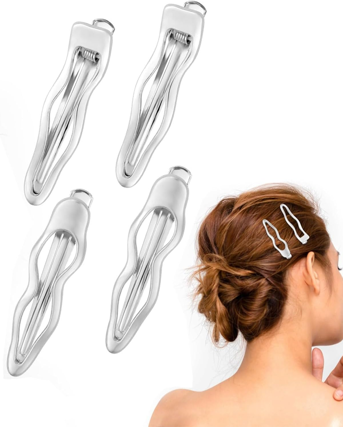 QLEUIFT Pack of 4 Silver Wave Metal Hair Clips, Women'S Alligator Hair Clips, Girls Hair Clip, Pony Hair Clip, Small Hair Clips, Hair Accessories, Hair Clip image number 5