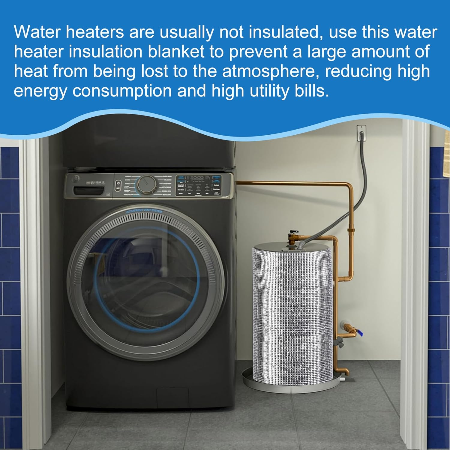 Moonoom Water Heater Blanket Insulation Wrap,13.1Ftx 15.7In Aluminum Foil Hot Water Heater Cover,Hot Water Heater Jacket for Winter Heater Insulation image number 3