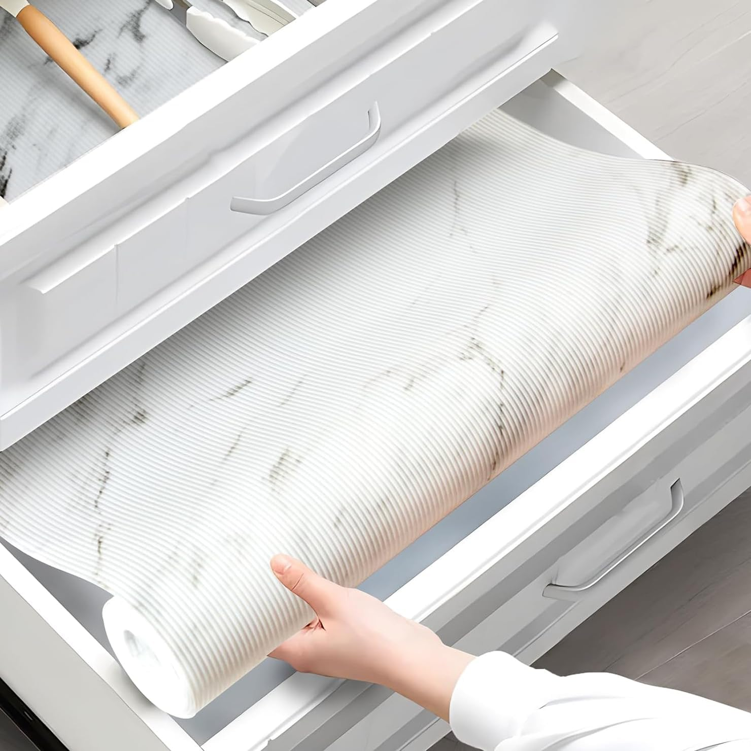 Drawer Liner 60Cm X 6M, Marble Pattern Print Shelf Liners Non-Adhesive Drawer Liner EVA Fridge Mats Waterproof Oil-Proof for Cabinet Kitchen Bedroom Bathroom Office((Marble Pattern) image number 5