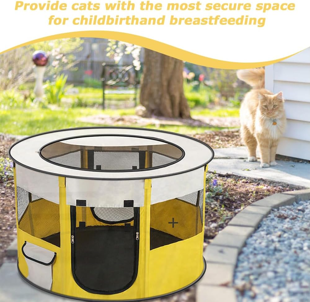Cat House with Top Cover anti Escape, Small Animal Playpen, Pet Playpen Dog Tent, Yard Fence for Kitten, Puppy, Guinea Pig, Rabbits, Hamster (Yellow, 70 * 70 * 40CM) image number 2