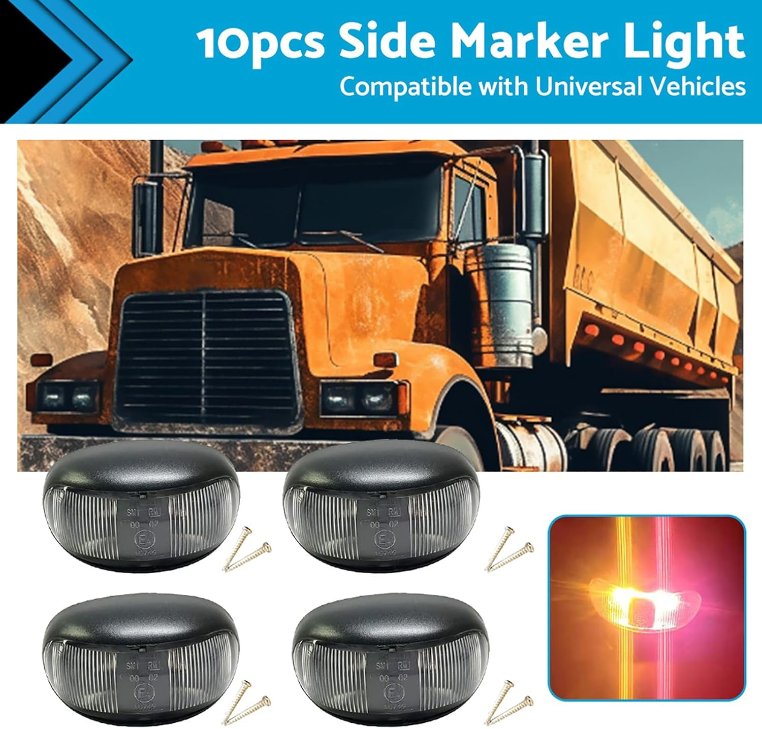 MAX COOL 10PCS 2 LED Clearance Lights Side Marker Lamp Red Amber Suitable for Trailer Truck 12V 24V image number 5