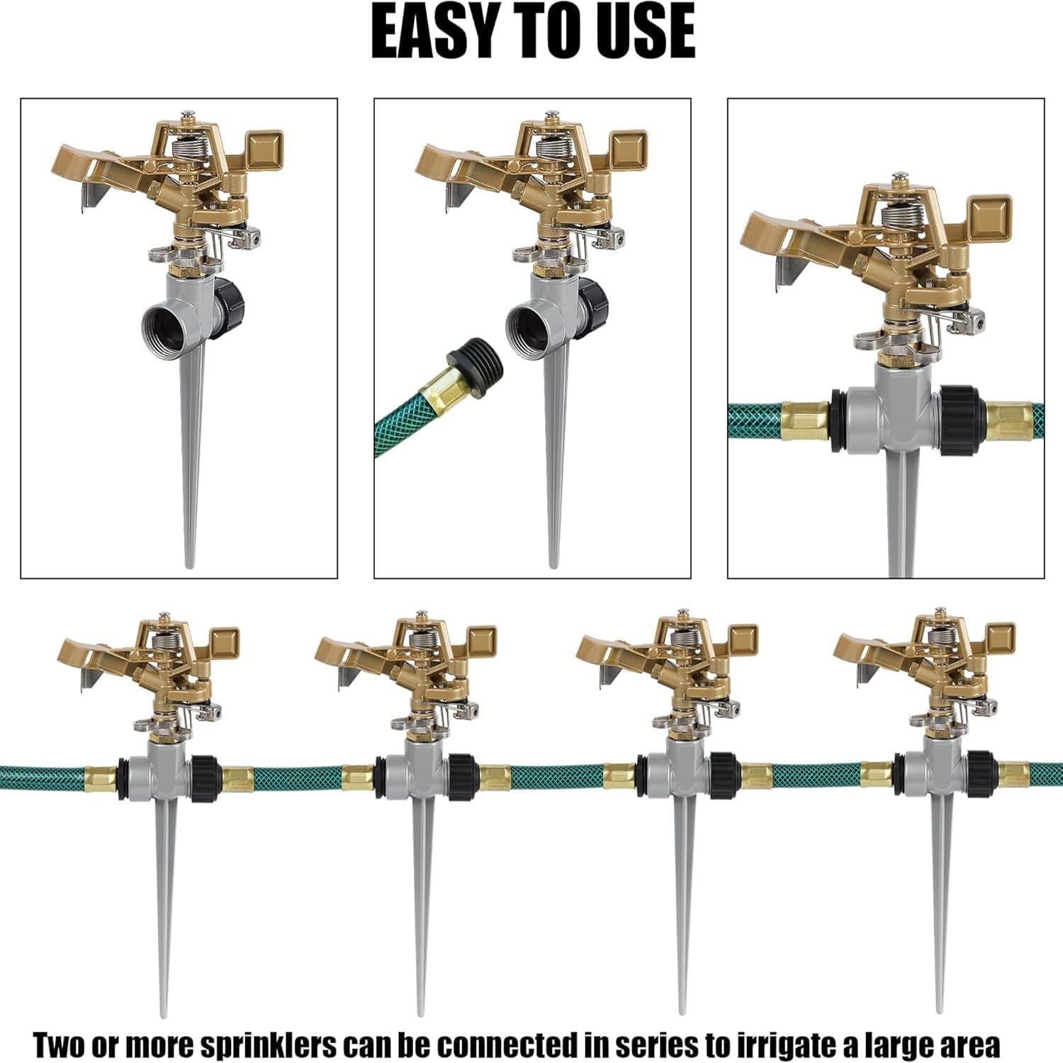 2Pcs Zinc Alloy Heavy Duty Stainless Steel Rotating Sprinkler，Adjustable 360 Degree Watering，Suitable for Large-Scale Grassland, Courtyard and Garden Irrigation