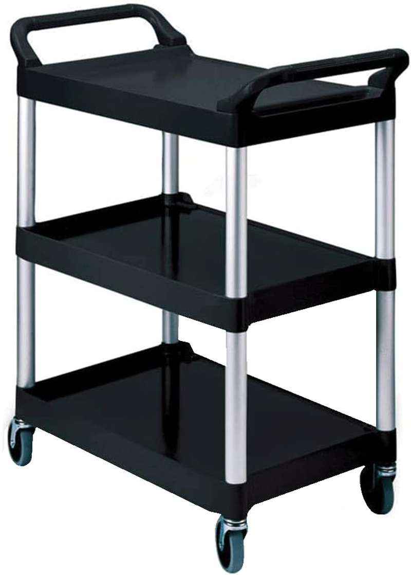 SOGA 3 Tier Food Trolley Portable Kitchen Cart Multifunctional Big Utility Service with Wheels 830X420X950Mm Black image number 1