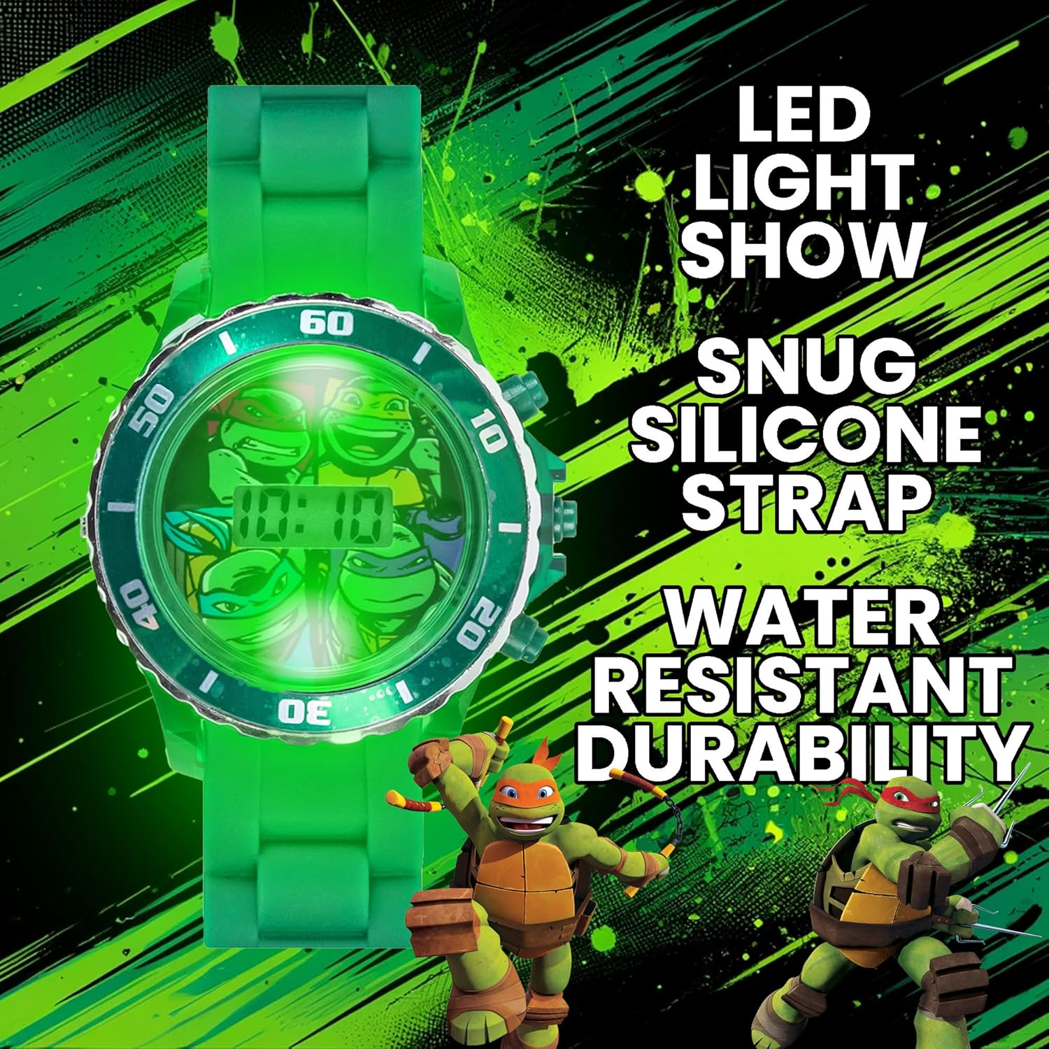 Accutime Ninja Turtles Kids' Digital Watch, Green, Japanese image number 3