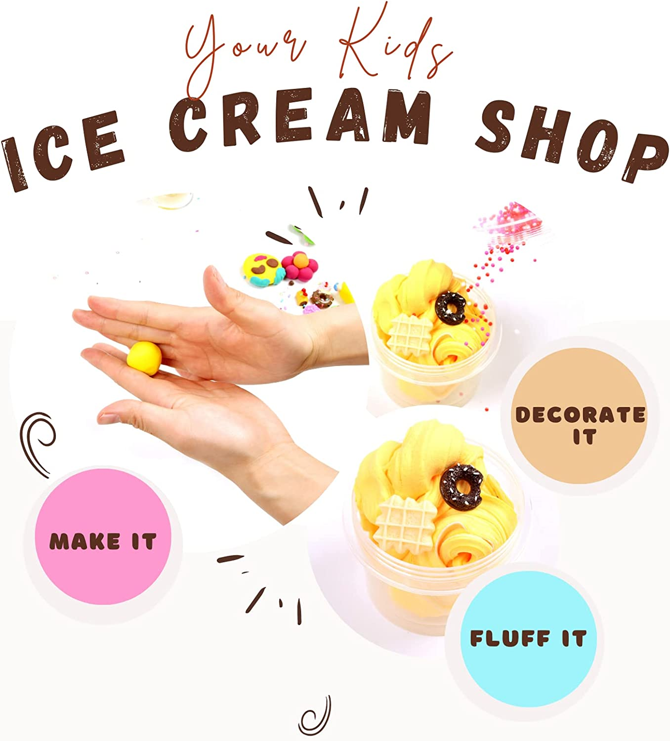 Toysbutty Fluffy Slime Making Kit Super Soft Non Sticky 6 Color Pack in Gift Box, Stretchy Scented Butter Slime Ice Cream Toy with Cake Charms, Art Crafts for Girls Boys, Gift Party Favors for Kids