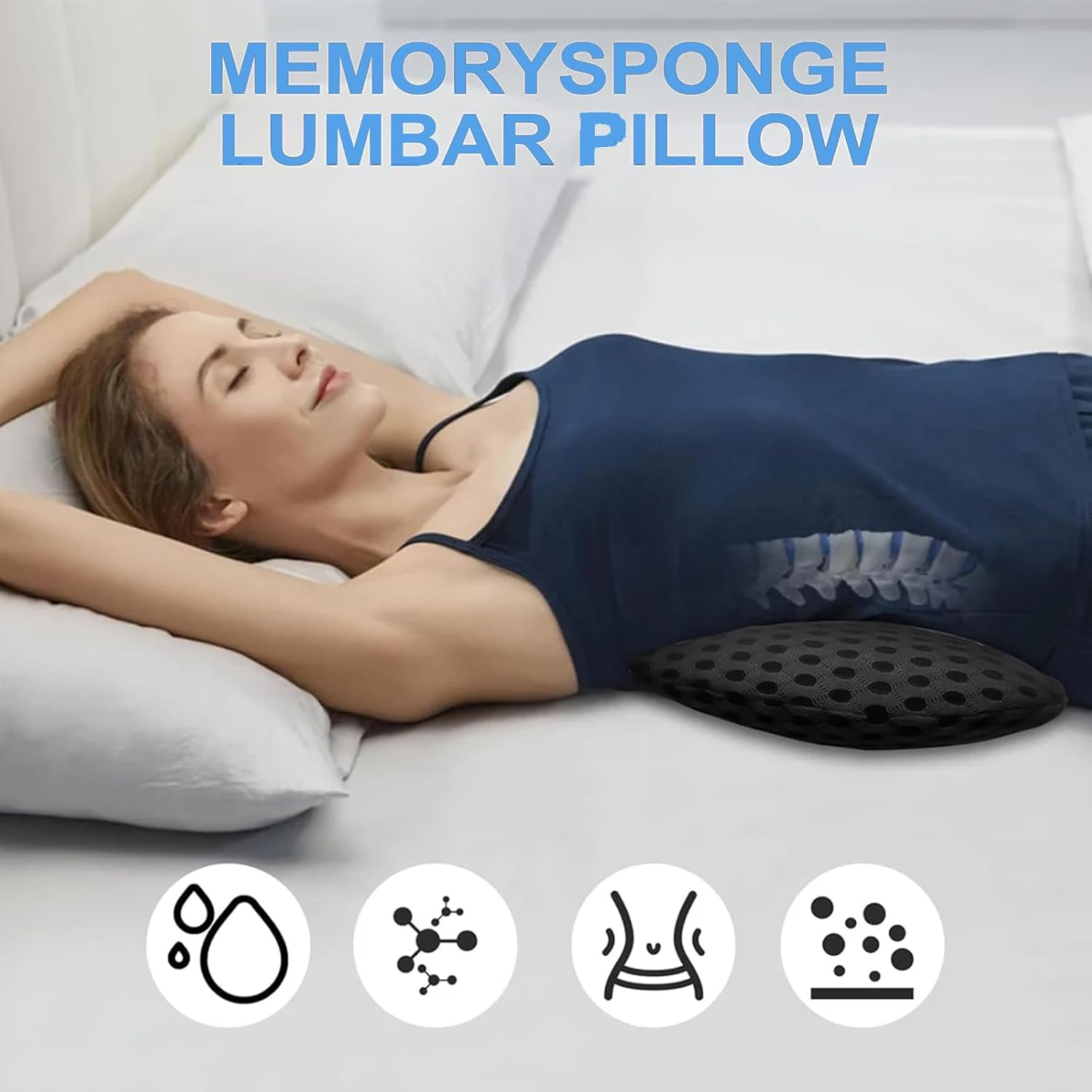 Lumbar Support Pillow - Memory Foam Back Cushion for Lower Back Pain Relief, Ergonomic for Office Chair, Car Seat, Bed - Lower Back Pain Relief for Drivers and Office Workers (Black) image number 6