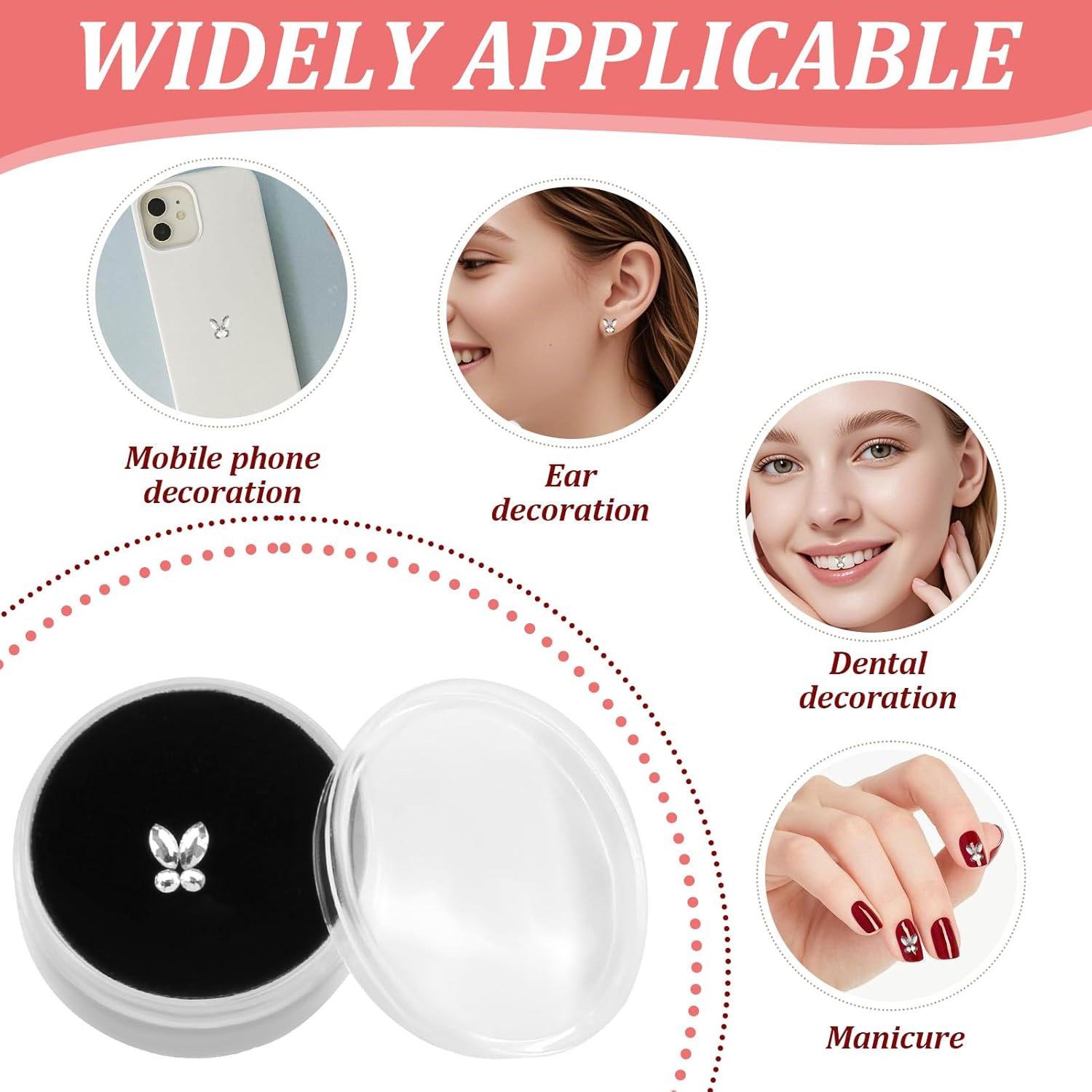 Tooth Crystal, 8 Pieces Tartar Tooth Decorations, Teeth Gemstone Beauty Dental Diamond, Tooth Crystal Ornaments Crystal Decor for DIY Nail and Teeth Decoration - Transparent White image number 3