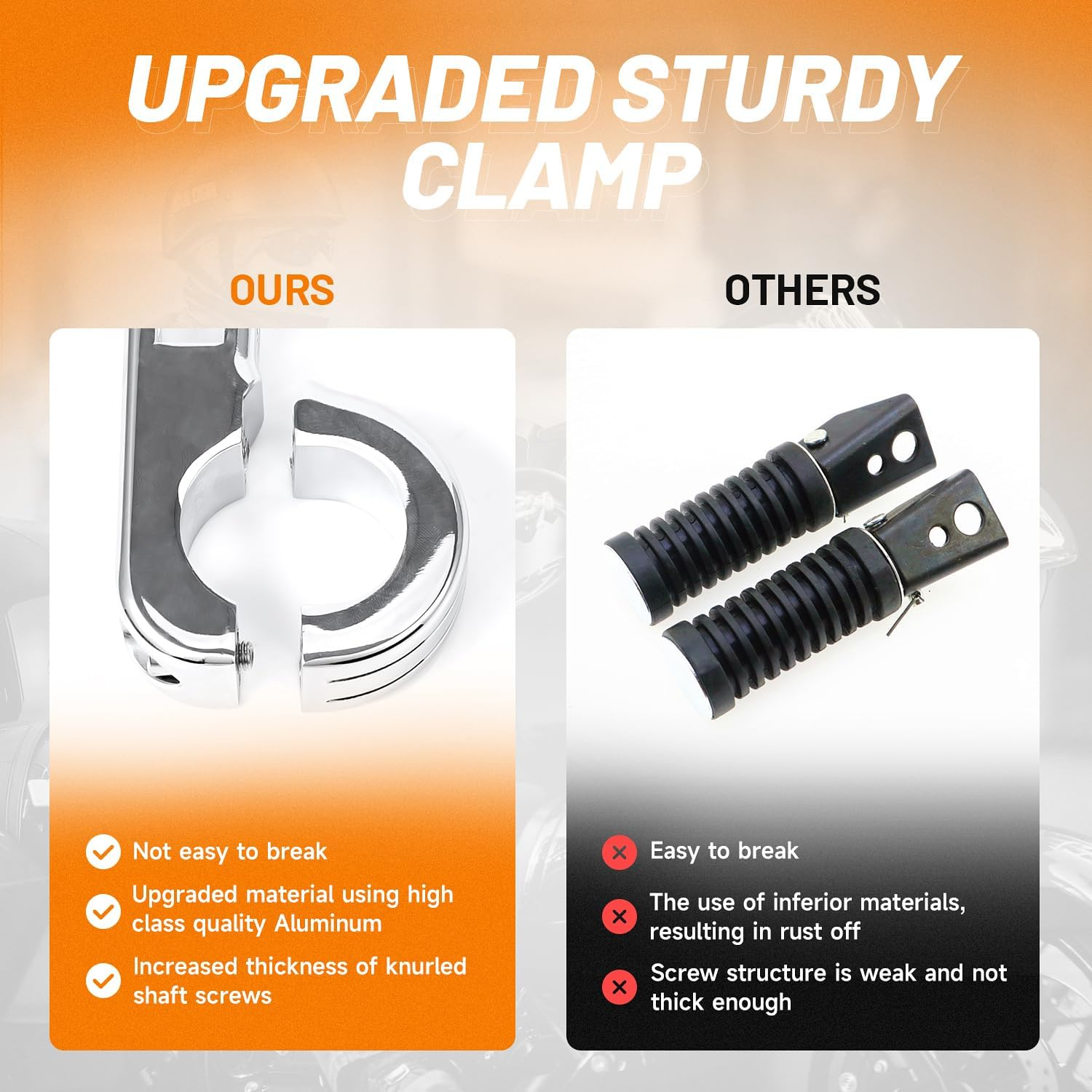 1-1/4" Motorcycle Foot Pegs for 1.25" Engine Guard Highway Pegs for Crash Bars Foot Pedal Bracket Clamp Compatible with Harley Touring Electra Road Glide Road King Street Glide Sportster 883 - 1" To 1/4" U-Clamp + Foot Pegs Chrome image number 3